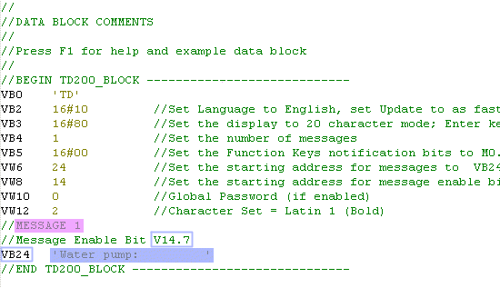 怎样在 TD200 上通过内嵌的 ASCII 数据动态修改消息文本？