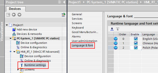 How do you use WinCC (TIA Portal) to switch languages on a SIMATIC